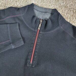 Tommy Bahama Mens Large Solid Black Stretch Knit Quarter Zip Long Sleeve